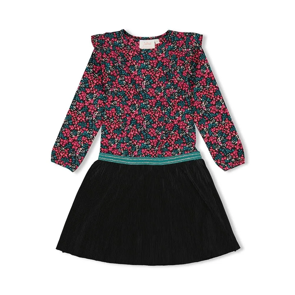 Jubel - Jurk AOP / Plissé Antraciet - Girls Club