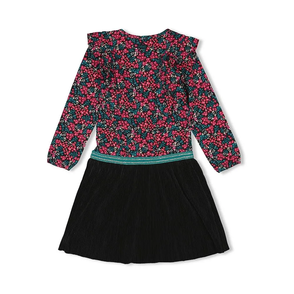 Jubel - Jurk AOP / Plissé Antraciet - Girls Club